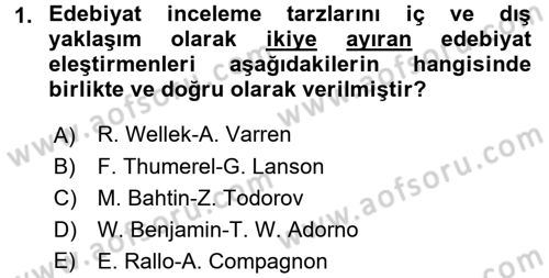 Eleştiri Tarihi Dersi 2016 - 2017 Yılı 3 Ders Sınav Soruları 1. Soru