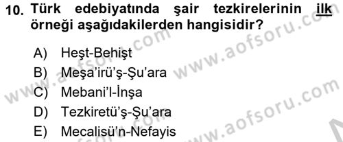 Eleştiri Tarihi Dersi 2016 - 2017 Yılı 3 Ders Sınav Soruları 10. Soru