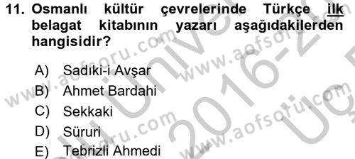 Eleştiri Tarihi Dersi 2016 - 2017 Yılı 3 Ders Sınav Soruları 11. Soru