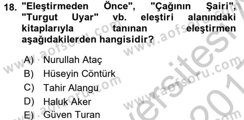 Eleştiri Tarihi Dersi 2016 - 2017 Yılı 3 Ders Sınav Soruları 18. Soru