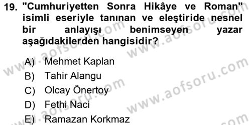Eleştiri Tarihi Dersi 2016 - 2017 Yılı 3 Ders Sınav Soruları 19. Soru