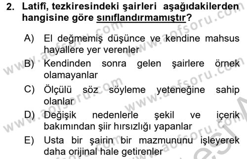Eleştiri Tarihi Dersi 2016 - 2017 Yılı 3 Ders Sınav Soruları 2. Soru