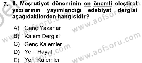 Eleştiri Tarihi Dersi 2016 - 2017 Yılı 3 Ders Sınav Soruları 7. Soru