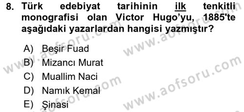 Eleştiri Tarihi Dersi 2016 - 2017 Yılı 3 Ders Sınav Soruları 8. Soru