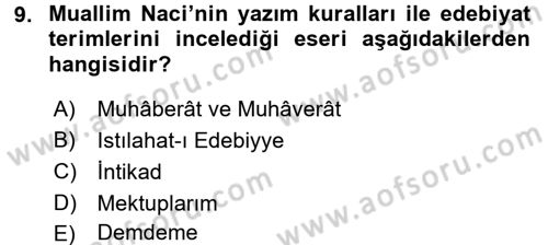 Eleştiri Tarihi Dersi 2016 - 2017 Yılı 3 Ders Sınav Soruları 9. Soru