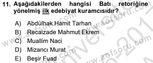 Eleştiri Tarihi Dersi Ara Sınavı Deneme Sınav Soruları 11. Soru