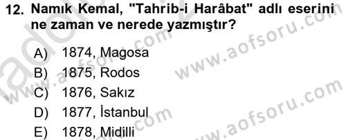 Eleştiri Tarihi Dersi Ara Sınavı Deneme Sınav Soruları 12. Soru