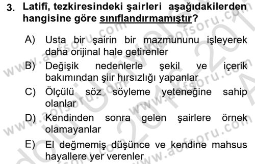 Eleştiri Tarihi Dersi Ara Sınavı Deneme Sınav Soruları 3. Soru