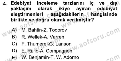 Eleştiri Tarihi Dersi Ara Sınavı Deneme Sınav Soruları 4. Soru
