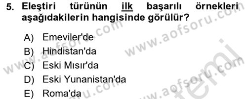 Eleştiri Tarihi Dersi Ara Sınavı Deneme Sınav Soruları 5. Soru