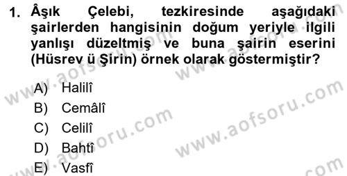 Eleştiri Tarihi Dersi 2016 - 2017 Yılı (Final) Dönem Sonu Sınav Soruları 1. Soru