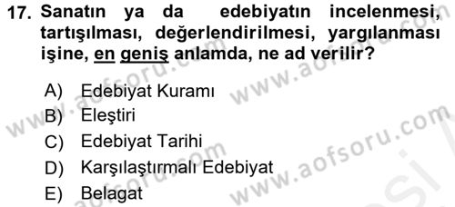 Eleştiri Tarihi Dersi 2016 - 2017 Yılı (Final) Dönem Sonu Sınav Soruları 17. Soru