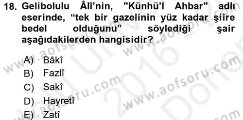 Eleştiri Tarihi Dersi 2016 - 2017 Yılı (Final) Dönem Sonu Sınav Soruları 18. Soru