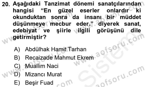 Eleştiri Tarihi Dersi 2016 - 2017 Yılı (Final) Dönem Sonu Sınav Soruları 20. Soru