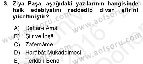 Eleştiri Tarihi Dersi 2016 - 2017 Yılı (Final) Dönem Sonu Sınav Soruları 3. Soru