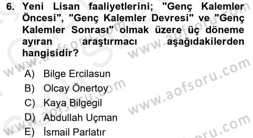 Eleştiri Tarihi Dersi 2016 - 2017 Yılı (Final) Dönem Sonu Sınav Soruları 6. Soru