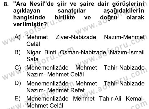 Eleştiri Tarihi Dersi 2016 - 2017 Yılı (Final) Dönem Sonu Sınav Soruları 8. Soru