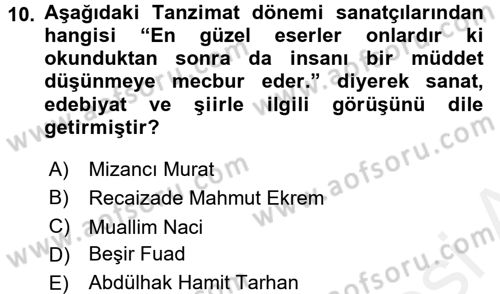 Eleştiri Tarihi Dersi 2017 - 2018 Yılı 3 Ders Sınav Soruları 10. Soru