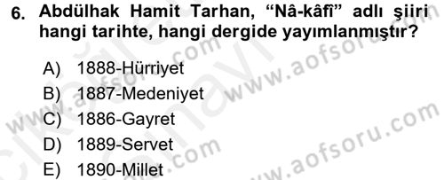Eleştiri Tarihi Dersi 2017 - 2018 Yılı 3 Ders Sınav Soruları 6. Soru