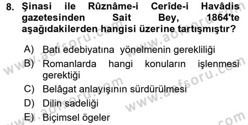 Eleştiri Tarihi Dersi 2017 - 2018 Yılı 3 Ders Sınav Soruları 8. Soru