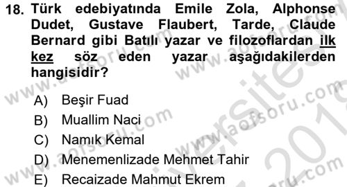 Eleştiri Tarihi Dersi Ara Sınavı Deneme Sınav Soruları 18. Soru