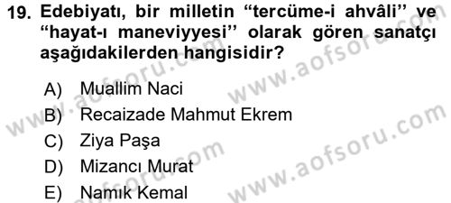 Eleştiri Tarihi Dersi Ara Sınavı Deneme Sınav Soruları 19. Soru