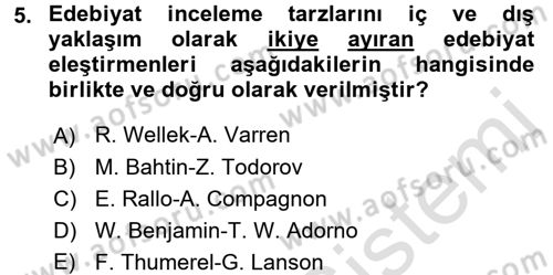 Eleştiri Tarihi Dersi 2017 - 2018 Yılı (Vize) Ara Sınav Soruları 5. Soru