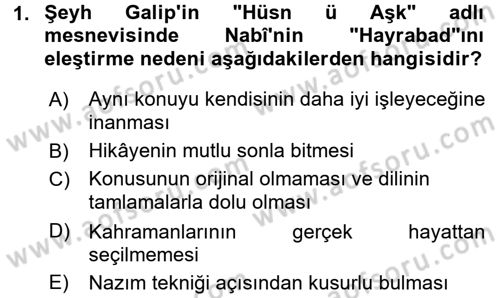 Eleştiri Tarihi Dersi 2017 - 2018 Yılı (Final) Dönem Sonu Sınav Soruları 1. Soru