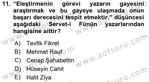 Eleştiri Tarihi Dersi 2017 - 2018 Yılı (Final) Dönem Sonu Sınav Soruları 11. Soru