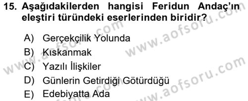 Eleştiri Tarihi Dersi 2017 - 2018 Yılı (Final) Dönem Sonu Sınav Soruları 15. Soru
