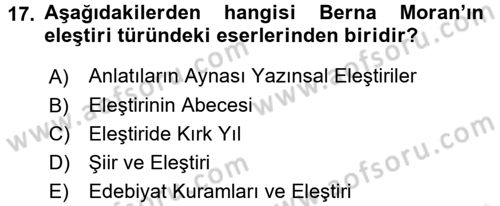 Eleştiri Tarihi Dersi 2017 - 2018 Yılı (Final) Dönem Sonu Sınav Soruları 17. Soru