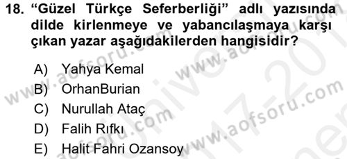 Eleştiri Tarihi Dersi 2017 - 2018 Yılı (Final) Dönem Sonu Sınav Soruları 18. Soru