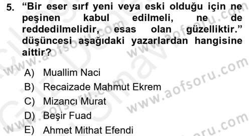 Eleştiri Tarihi Dersi 2017 - 2018 Yılı (Final) Dönem Sonu Sınav Soruları 5. Soru