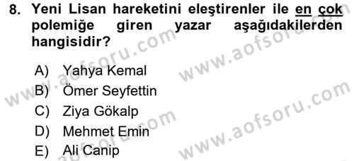 Eleştiri Tarihi Dersi 2017 - 2018 Yılı (Final) Dönem Sonu Sınav Soruları 8. Soru