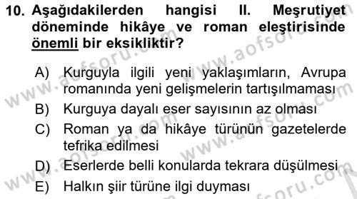 Eleştiri Tarihi Dersi 2018 - 2019 Yılı 3 Ders Sınav Soruları 10. Soru