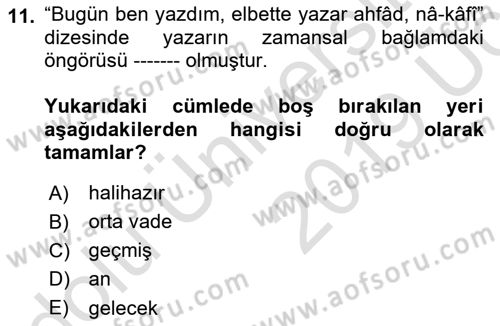 Eleştiri Tarihi Dersi 2018 - 2019 Yılı 3 Ders Sınav Soruları 11. Soru