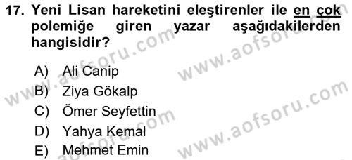 Eleştiri Tarihi Dersi 2018 - 2019 Yılı 3 Ders Sınav Soruları 17. Soru