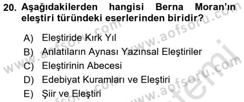 Eleştiri Tarihi Dersi 2018 - 2019 Yılı 3 Ders Sınav Soruları 20. Soru