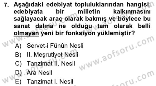 Eleştiri Tarihi Dersi 2018 - 2019 Yılı 3 Ders Sınav Soruları 7. Soru