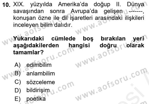 Eleştiri Tarihi Dersi 2018 - 2019 Yılı (Vize) Ara Sınav Soruları 10. Soru