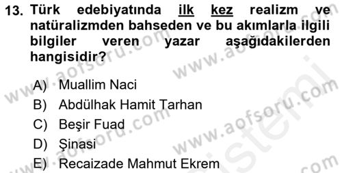 Eleştiri Tarihi Dersi Ara Sınavı Deneme Sınav Soruları 13. Soru