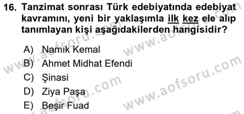 Eleştiri Tarihi Dersi Ara Sınavı Deneme Sınav Soruları 16. Soru
