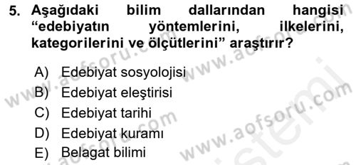 Eleştiri Tarihi Dersi Ara Sınavı Deneme Sınav Soruları 5. Soru