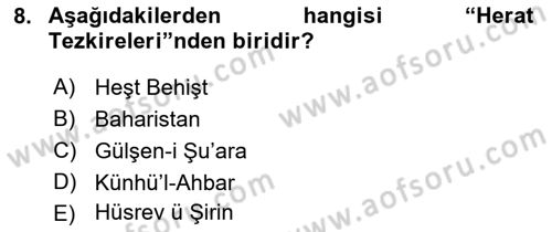 Eleştiri Tarihi Dersi Ara Sınavı Deneme Sınav Soruları 8. Soru