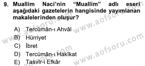 Eleştiri Tarihi Dersi 2018 - 2019 Yılı (Vize) Ara Sınav Soruları 9. Soru