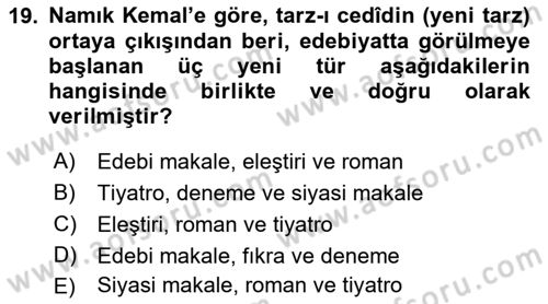 Eleştiri Tarihi Dersi 2018 - 2019 Yılı (Final) Dönem Sonu Sınav Soruları 19. Soru