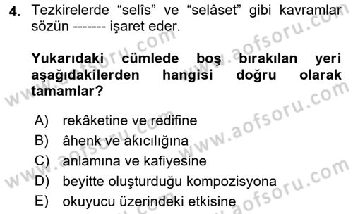 Eleştiri Tarihi Dersi 2018 - 2019 Yılı (Final) Dönem Sonu Sınav Soruları 4. Soru