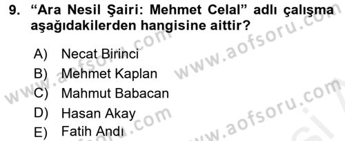 Eleştiri Tarihi Dersi 2018 - 2019 Yılı (Final) Dönem Sonu Sınav Soruları 9. Soru