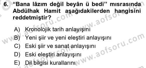 Eleştiri Tarihi Dersi 2019 - 2020 Yılı (Vize) Ara Sınavı 6. Soru