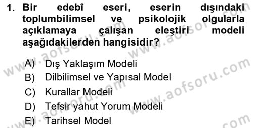 Eleştiri Tarihi Dersi 2020 - 2021 Yılı Yaz Okulu Sınav Soruları 1. Soru